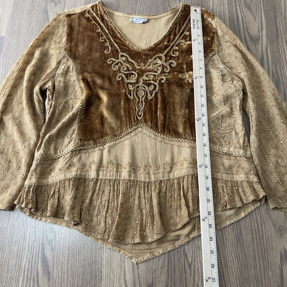 VTG Just Cruising Top Womens L* Yellow Embroidered Tie Back Hippie Boho Festival - Picture 11 of 15